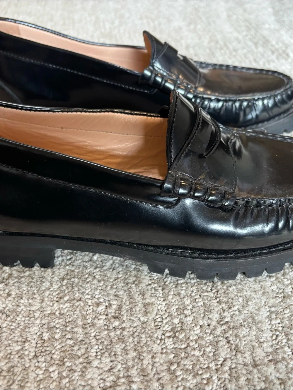 J. Crew Black Patent Leather Penny Loafers Classic style size 8 like new